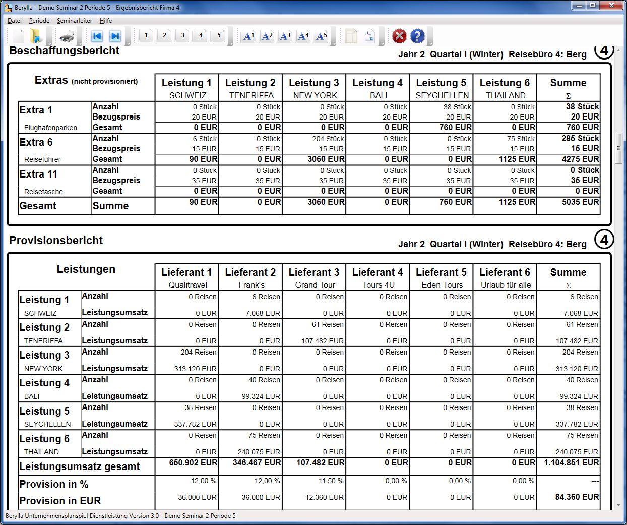 Screenshot Berylla - Beschaffungs- und Provisionsbericht